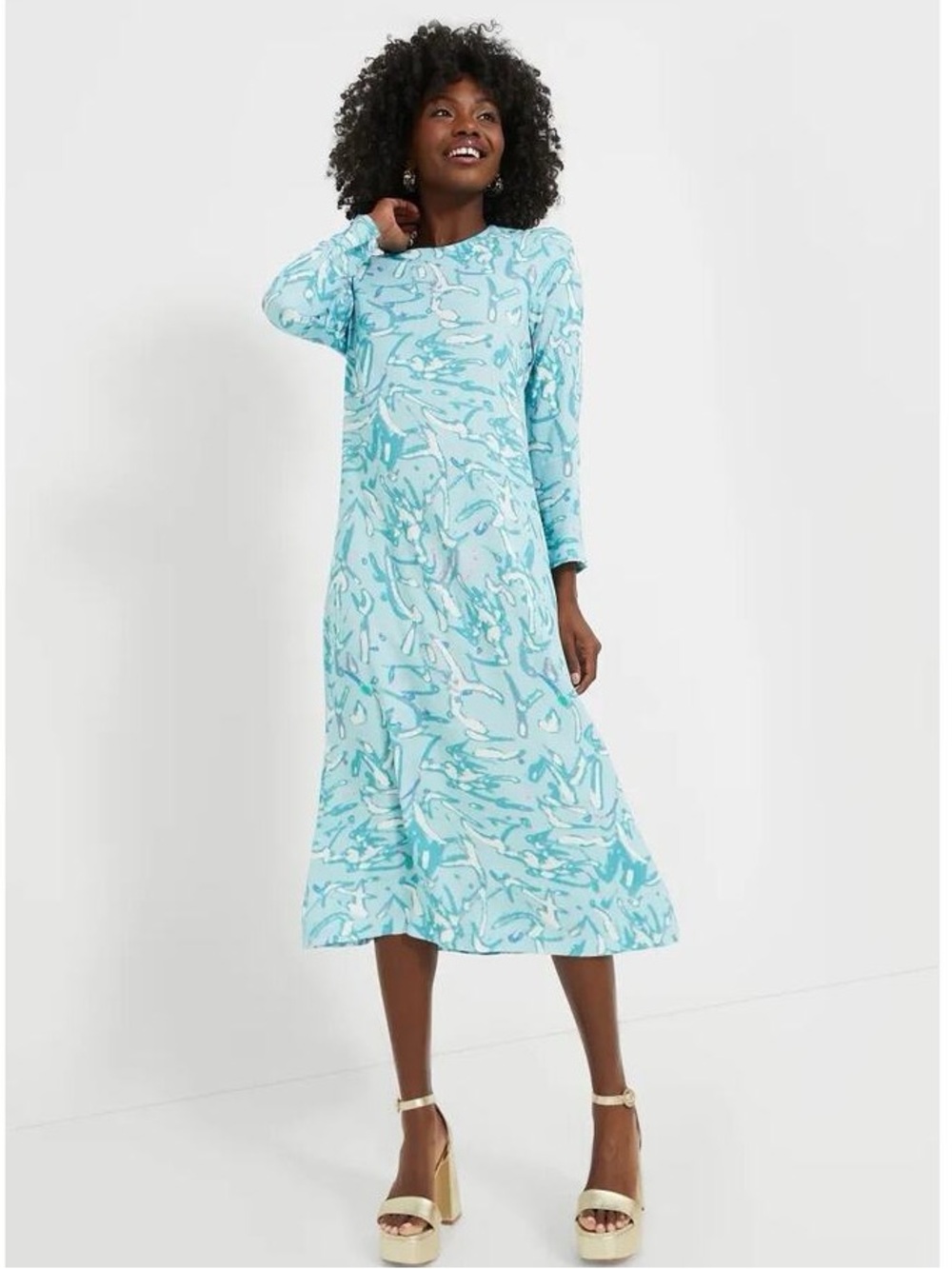 Tuckernuck. Hyacinth House Hattie Midi Long Sleeve Dress. Blue Abstract. Med.